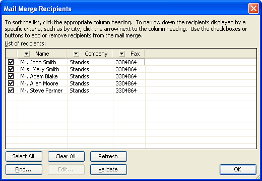 Mail Merge Receipients